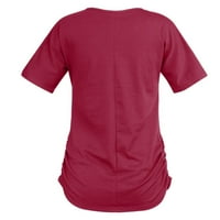 Majice za žene ljetne jednobojne osnovne S izrezom u obliku slova U i kratkim rukavima ležerni ugrađeni vrhovi,