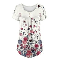 Ženske ljetne majice, Ženska bluza kratkih rukava, Ležerne cvjetne košulje, izrez u obliku slova u, bijela 4 inča