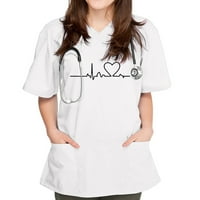 Majica za Valentinovo Ženske majice kratkih rukava s izrezom u obliku slova U, radna uniforma, jednobojna bluza