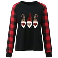 Božićni karirani pulover s uzorkom za žene, ružni džemper s okruglim vratom, majice dugih rukava, vino, majica,