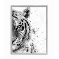 Stupell Industries Tiger Portret Sažetak akvarela Safari Animali Crno bijela uokvirena zidna umjetnička dizajna