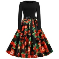Božićna haljina za žene, retro Midi haljina iz 1950-ih, ljuljačka haljina s dugim rukavima s cvjetnom suknjom,