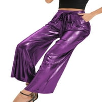 Glookwis Women Wide Nog Loungewear Loose Fit hlače seksi vrećasto dno s džepovima visoki struk hlača ljubičasta