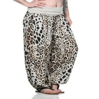 Capreze Women Bottoms Visoki struk, harem hlače leopard print palazzo hlače boho hlače široke noge s bijele xl