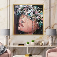 DesignArt 'Portret mlade žene s cvijećem ii' Moderno uokvirena platna zidna umjetnička tiska