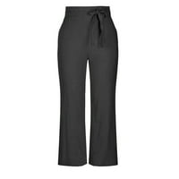 Casual hlače Rasprodaja ženske dnevne hlače jednobojne, visokog struka, pamuk i lan hlače širokih nogavica, elastične