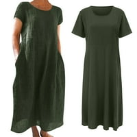 Ženske ljetne haljine ženske ležerne čvrste boje kratki rukavi okrugli vrat labava džepna haljina zelena