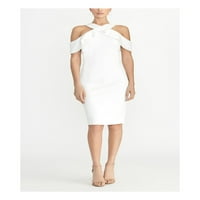 Ženska bijela haljina s omotom od ramena, kratki rukav, kratki rukav, Duljina koljena, ramena, kratki rukav, Kratki