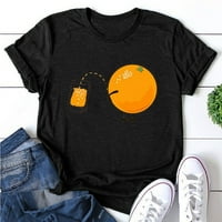 & ležerna ljetna ženska ležerna majica s okruglim vratom sa slatkim narančastim printom kratkih rukava bluza majica
