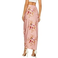 Karirane suknje za žene s cvjetnim printom, drapirani prorez, visoki elastični struk, ležerna suknja, asimetrična