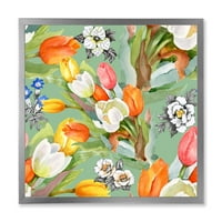 DesignArt 'cvjetajući narančasti i bijeli tulipani ii' tradicionalni uokvireni umjetnički tisak