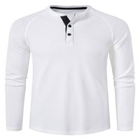 Muška ležerna bluza s dugim rukavima, široka majica od vafla, obična svečana osnovna majica u bijeloj boji