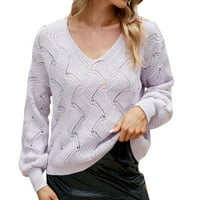 Topovi za žene, jesensko-zimski jednobojni džemper u labavom pletenju s izrezom u obliku slova H.