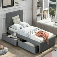 Moderni bračni krevet na platformi s platnenim presvlakama, ladicama za odlaganje, potporom od drvenih letvica,