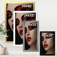 DesignArt 'Crvene usne Crna šminka na očima maske djevojke' Moderni uokvireni umjetnički tisak