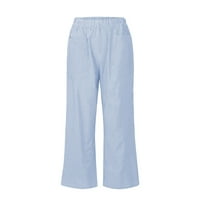 Plave nove ženske Ležerne rastezljive prozračne hlače s prugastim džepom, široke pamučne hlače u struku, ljeto