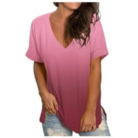 rasprodaja ženskih Plus-size majica,Plus-size majica s gradijentom u boji S izrezom i kratkim rukavima, majica,