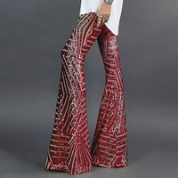 Ženske modne jednobojne hlače širokih nogavica sa šljokicama visokog struka, široke udobne hlače u boji vina,