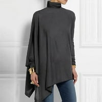 Ženska jednobojna majica s dugim rukavima nepravilnog oblika, široki pulover, bluza, vrhovi