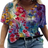 Dame cvjetni print majica labava ljetna bluza kratka rukava casual salon za odjeću gornje tunike