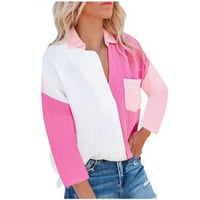 Ružičasti gumb dolje košulje za žene dugih rukava bluze modni vrhovi u boji blok jakna redovna fit cots ups hip