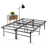 Mekani 18-inčni metalni okvir kreveta na platformi, teške čelične letvice, Crna, puna