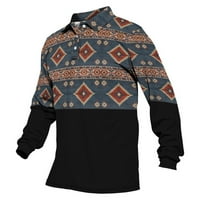 SINIMOKO muška polo majica casual etnički stil gumb za ispis Up Dugi rukav pulover jesenski bluza plava xxxl