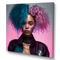 Dizajnerska hip-hop djevojka s ružičastom i plavom kosom na platnu zidna umjetnost
