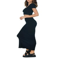 Ženske uske duge suknje s elastičnom elastikom u struku, jednobojni poluplat s kosim ukrasom od lišća salate