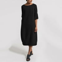Ljetne haljine za žene s printom do lakta, modna haljina s košuljom srednje dužine s okruglim vratom, crna 4 inča