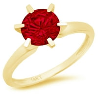 Vjenčani prsten okruglog reza od 1,5 karatnog crvenog prirodnog granata od 18 karatnog žutog zlata, veličine 9,75
