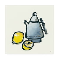 Likovna umjetnost s potpisom čaj i limun u tamnoplavoj boji na platnu Chrisa Paschkea