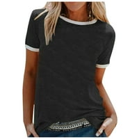 Ženske bluze Ženske ljetne široke majice s okruglim vratom s jednobojnim šavovima s kratkim rukavima u crnoj boji;