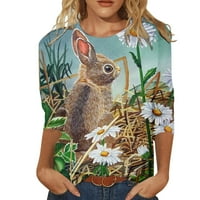 Ženski modni trend Ženska majica s tri četvrtine rukava s printom uskrsnog zeca iz crtića