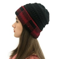Žene Beanie- casual karirano šivanje plišanih šešira na otvorenom kukičanom pletenom granicom crvena jedna veličina