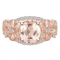 2. Vjenčani prsten okruglog oblika s imitacijom Morganita i prirodnim dijamantom u cvijetu od 14k čvrstog ružičastog
