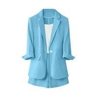 Ženski sako s otvorenim prednjim dijelom s dugim rukavima i jednobojne široke kratke hlače, jednobojni kompleti