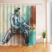 Kineska kultura dekor akvarel čovjek koji igra tai chi poliester tkanina za kupaonicu tuš zavjesa