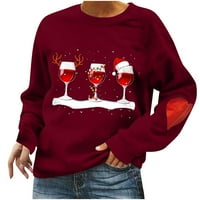 Ženske božićne majice s dugim rukavima, čaše za vino s dugim rukavima, grafički gornji dio za vježbanje, majica