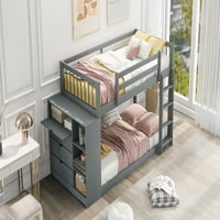 Aukfa krevet na kat za djecu- blizanac preko dvostrukog niskog okvira na kat s ormarićem- Wood-siva