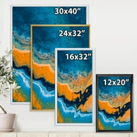 DesignArt 'Sažetak mramornog sastava u narančastoj i plavoj IV' Moderno uokvireno platno zidne umjetničke print