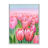 Dizajnerski uzorak ružičasti tulipani u polju tradicionalni uokvireni zidni otisak na platnu