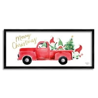 Stupell Industries Božićni gnomi vozeći crveni kamion ukrašena grafička umjetnost stabala crno uokvirena umjetnička