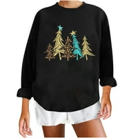 Ženska trendi majica s okruglim vratom s printom božićnog drvca ležerni gornji dio pulover dugih rukava džemper