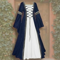 Renesansna haljina za žene gotička haljina Vintage haljina Na vezanje haljine 2-Mornarsko plava 4MCH-velika