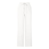 Modne muške lanene hlače Ležerne široke jednobojne duge hlače s džepovima na pola struka