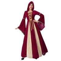 Ženska elegantna haljina za vintage haljine s kapuljačom, Svečana odjeća u crvenoj boji