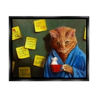 Stupell Smiješna mačka jutarnja kava Memo podsjeća na životinje i insekte Slikanje crnog plutara uokvirenog umjetničkog