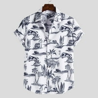 Puawkoer kratka etnička ležerna košulja majica za majicu tiskanje havajske modne bluze muške muškarce košulje