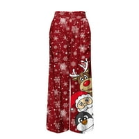 Ženske modne široke hlače s božićnim printom s velikim džepovima, Ležerne hlače širokih ravnih nogu